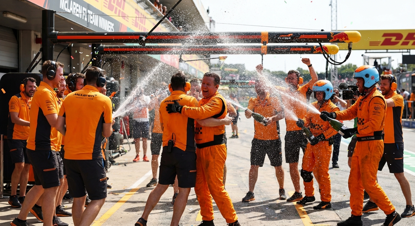 McLaren team celebration in pit lane after championship victory