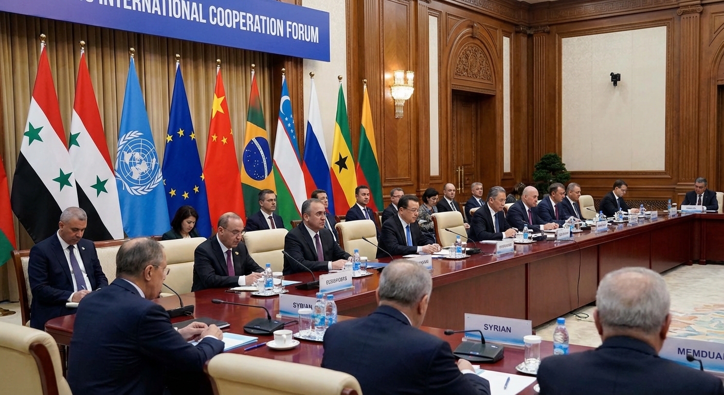 Diplomatic meeting with Syrian and international officials around conference table