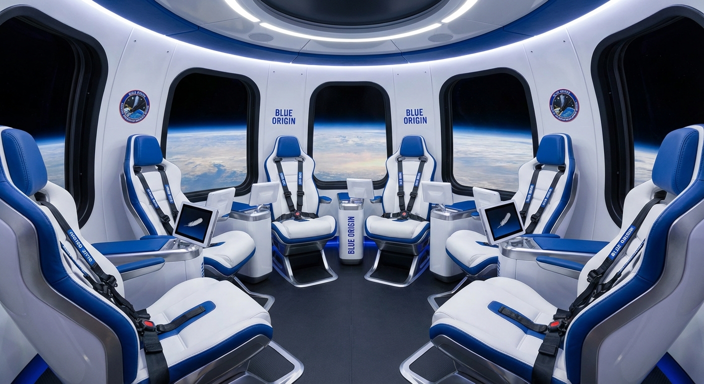Space capsule interior showing passenger seating configuration