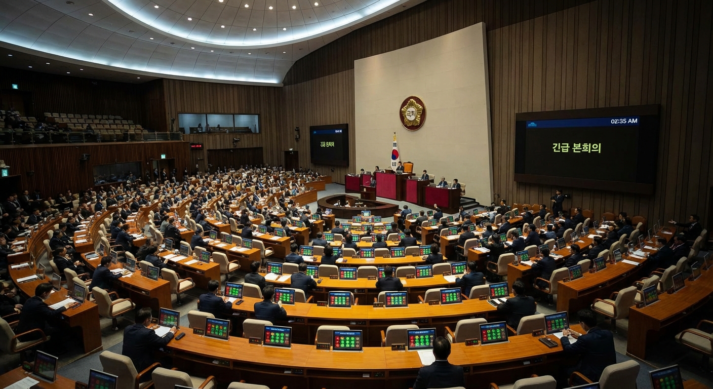 South Korean National Assembly in emergency session with lawmakers voting