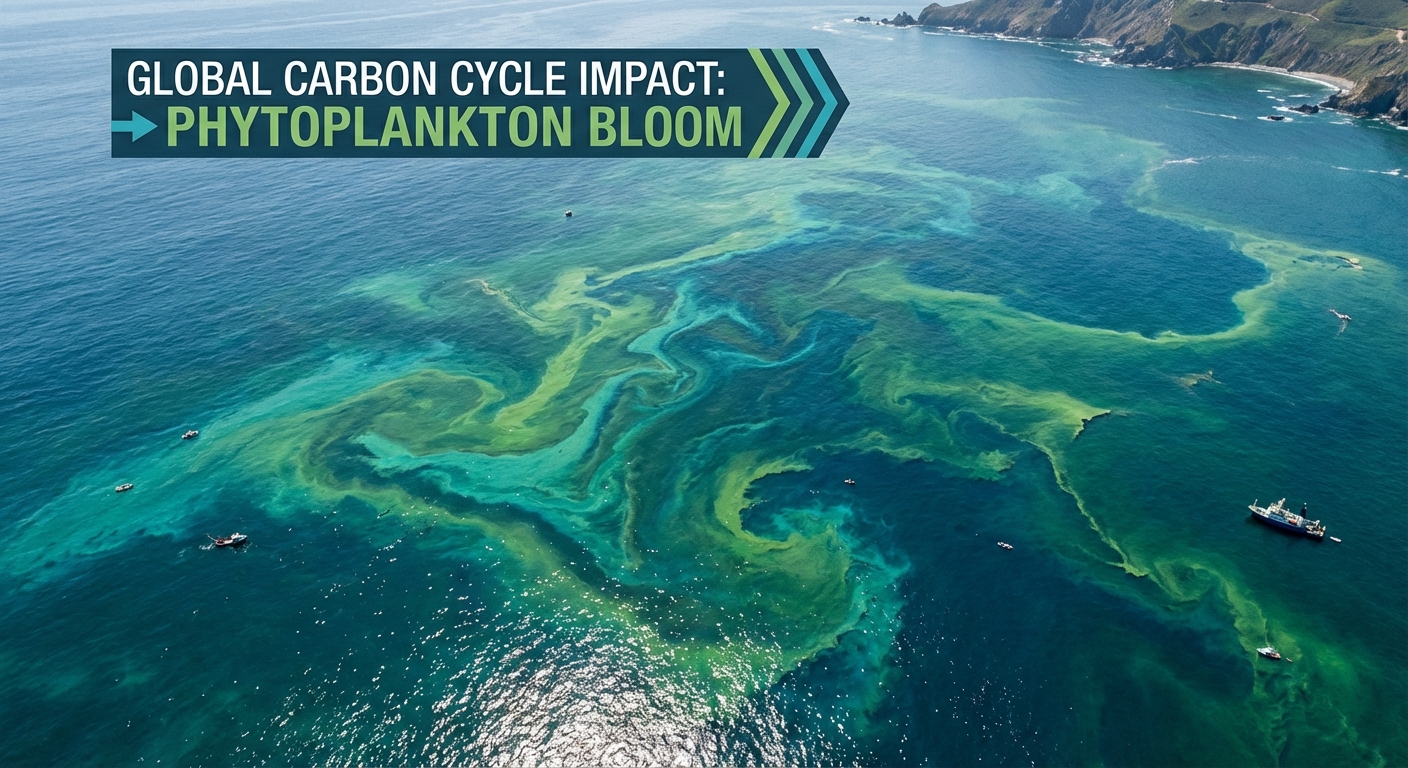 Ocean with massive plankton bloom visible as green coloration