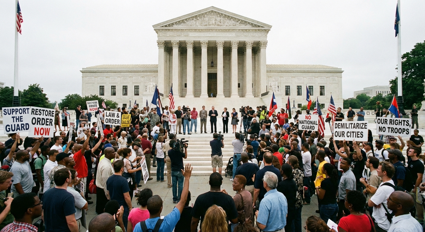 Protesters and supporters gathered outside Supreme Court with signs