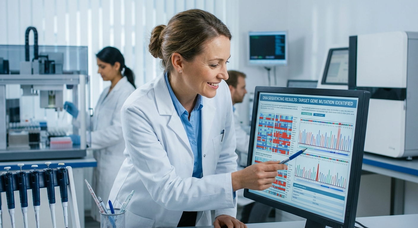 Medical researcher examining gene therapy results in laboratory