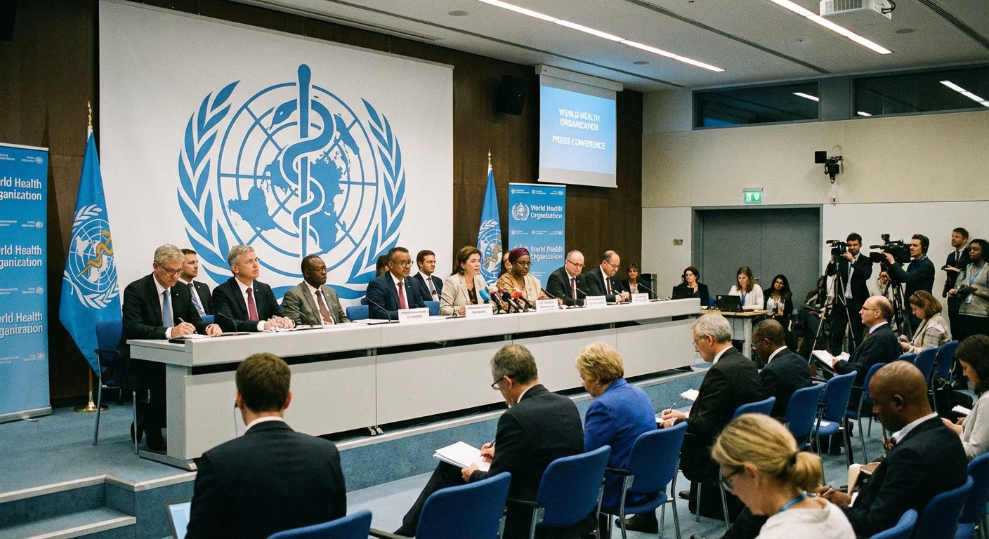WHO headquarters in Geneva with world health officials in meeting