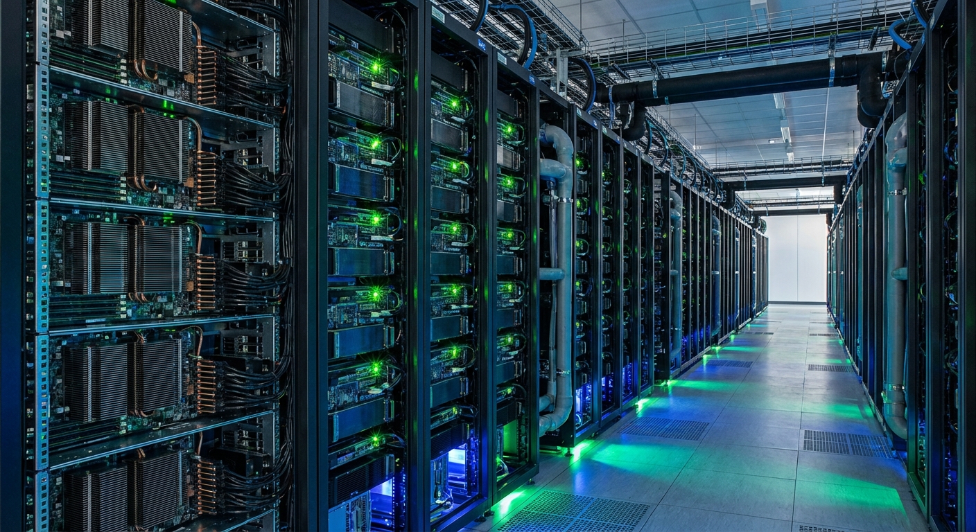 Data center servers with AI processing hardware visible