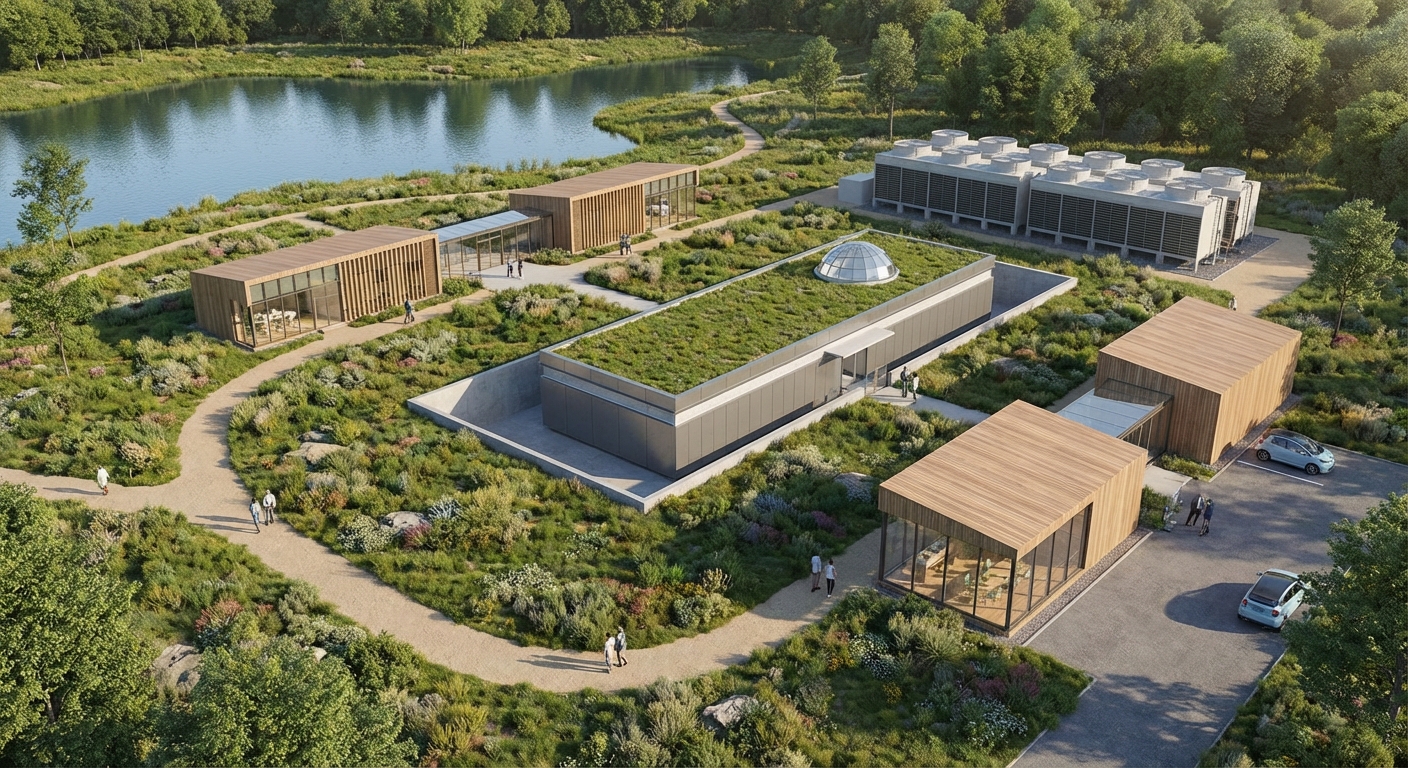 Small modular reactor concept design showing compact nuclear facility