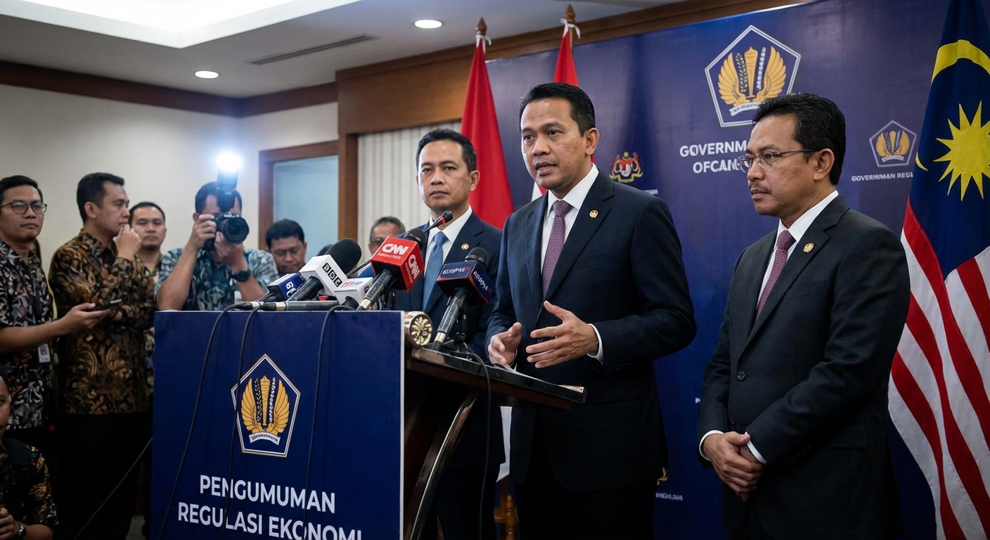 Government officials at press conference announcing AI chatbot restrictions