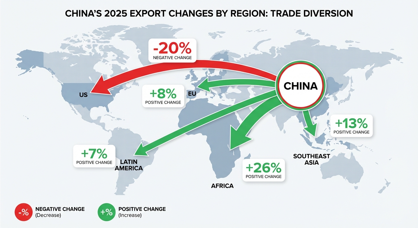 Infographic showing China's export destinations with percentage changes