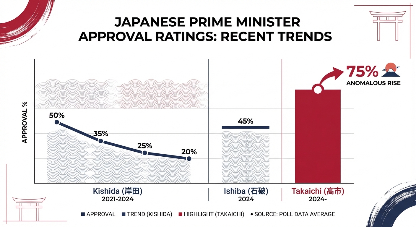 Chart showing Japanese prime minister approval ratings over time with Takaichi's spike