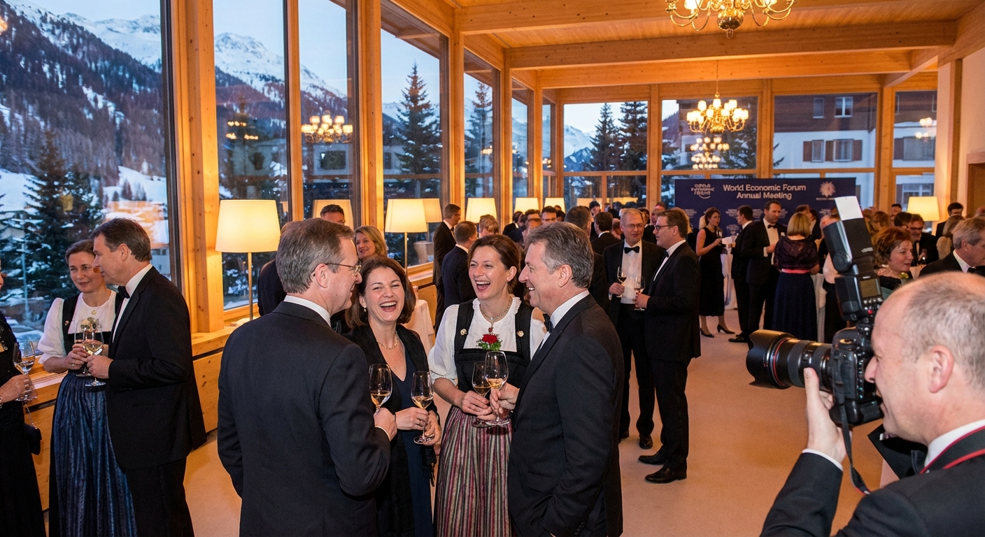 World leaders and CEOs at formal Davos dinner event
