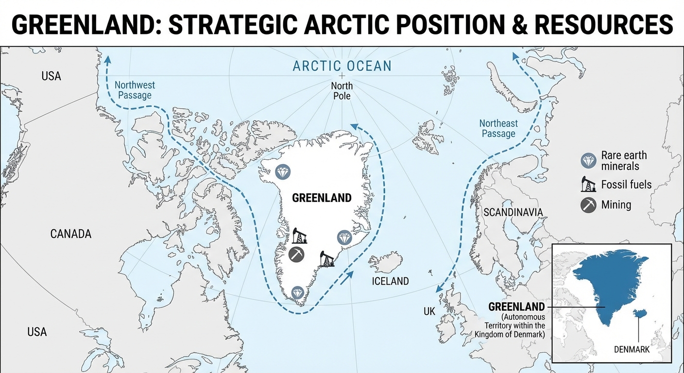 Map showing Greenland's position and strategic importance